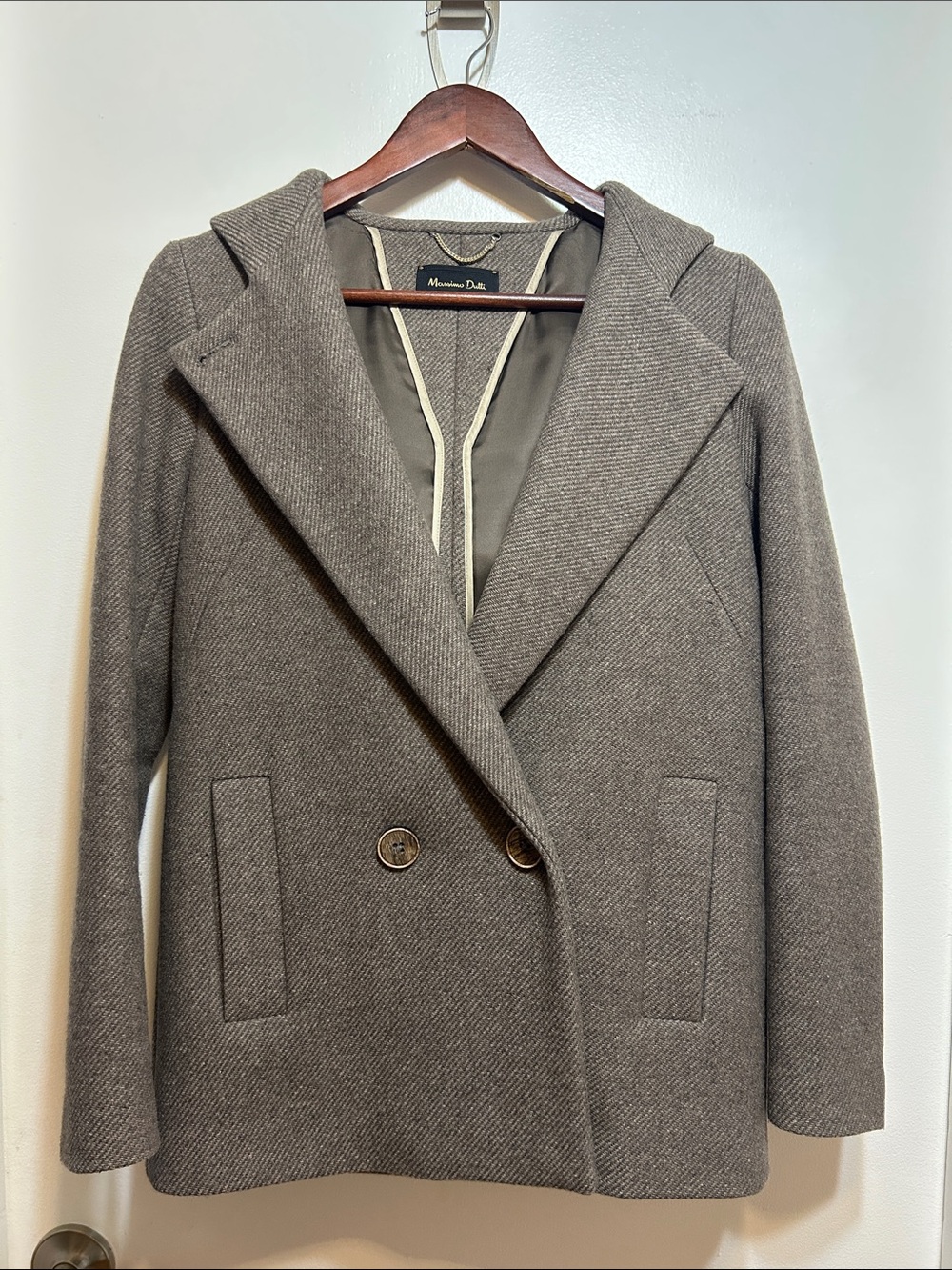 Massimo Dutti Women's Gray Double-Breasted Pea Coat